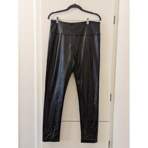 High Waist Black Faux Leather Leggings XL Shinestar Tummy Tucker Stretchy Slim